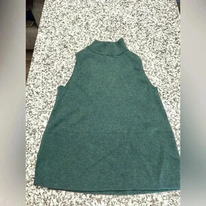 H Halston Extra Fine Merino Wool Sleeveless Ribbed Sweater Womens Size M Green
